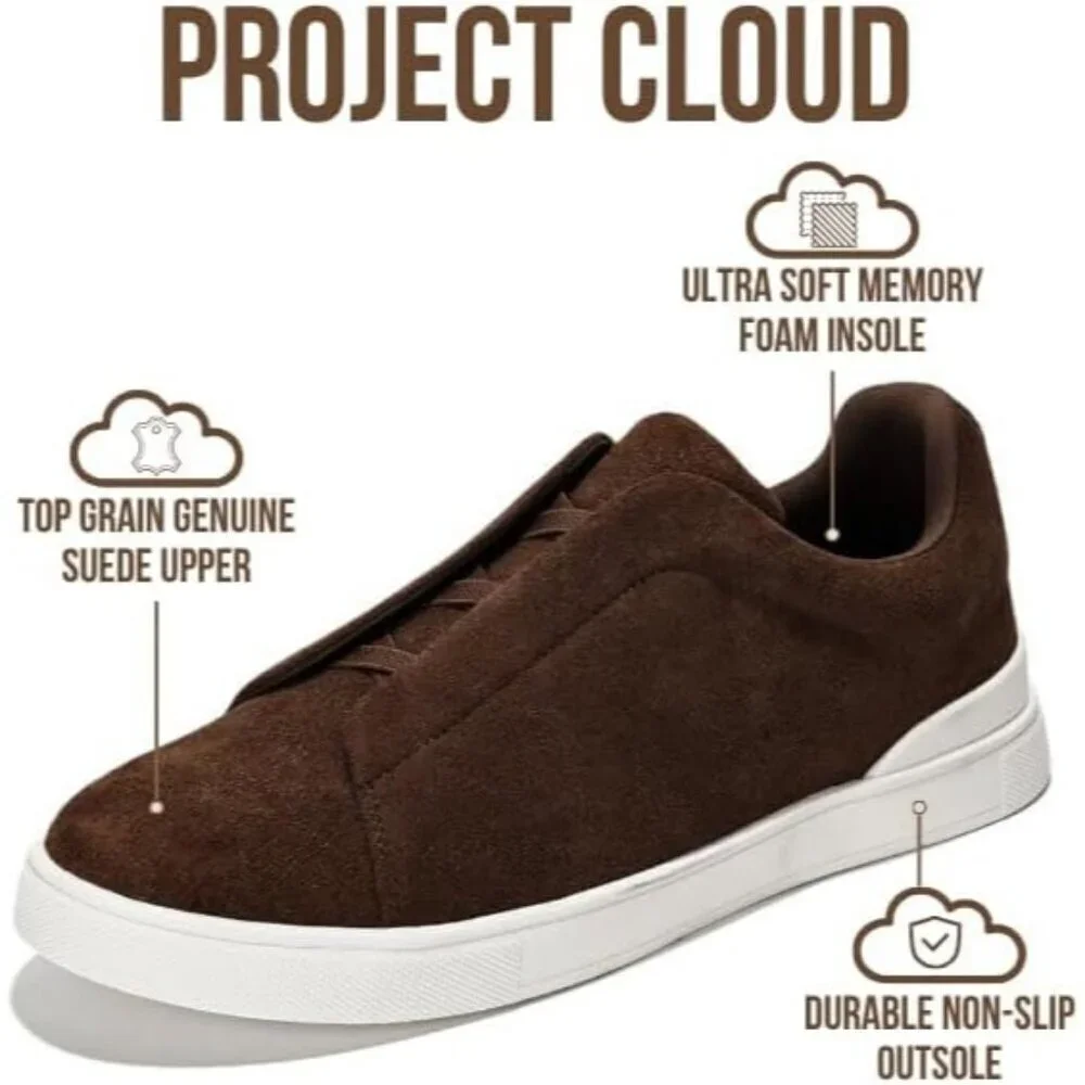 Men's Genuine Leather Chocolate Brown Foam Insole Lightweight Sneakers Shoes